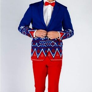 Blue and Red Patterned Men's Blazer